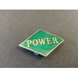 A Power petrol green enamel lapel badge.