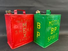 A BP Motor Spirit two gallon petrol can with correct cap plus a Shellmex Motor Spirit can dated