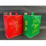 A BP Motor Spirit two gallon petrol can with correct cap plus a Shellmex Motor Spirit can dated