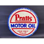 A Pratts Motor Oil circualar double sided enamel sign dated September 1930, with small areas of