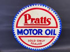 A Pratts Motor Oil circualar double sided enamel sign dated September 1930, with small areas of