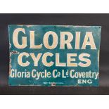 A Gloria Cycles of Coventry rectangular enamel sign by Patent Enamel, restored, 18 x 12".