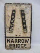 An aluminum road sign - Narrow Bridge with glass reflective discs, 12 x 21".