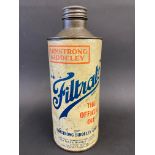 A Filtrate 'Armstrong Siddeley' cylindrical quart oil can.