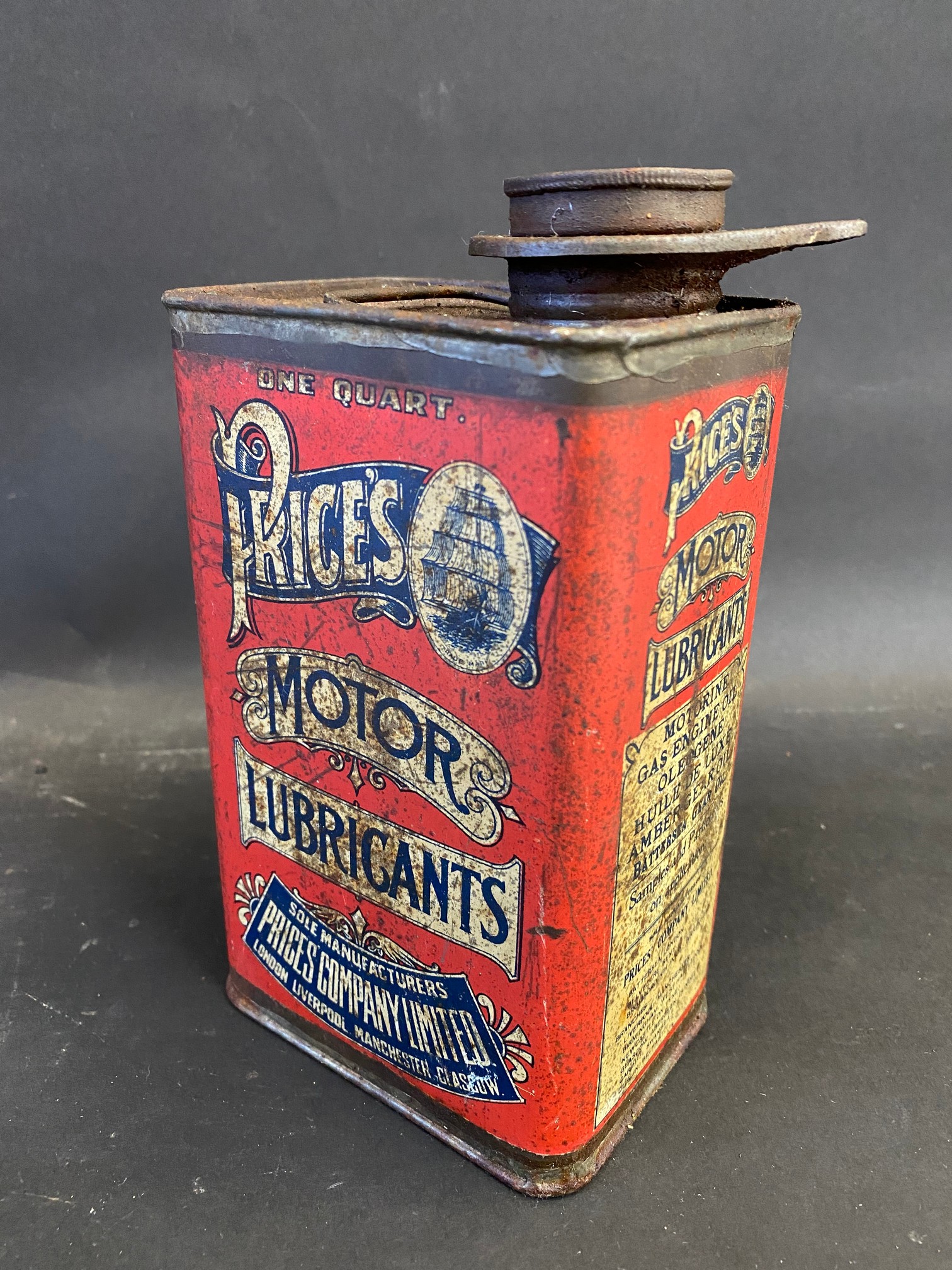 A Price's Motor Lubricants quart rectangular can.