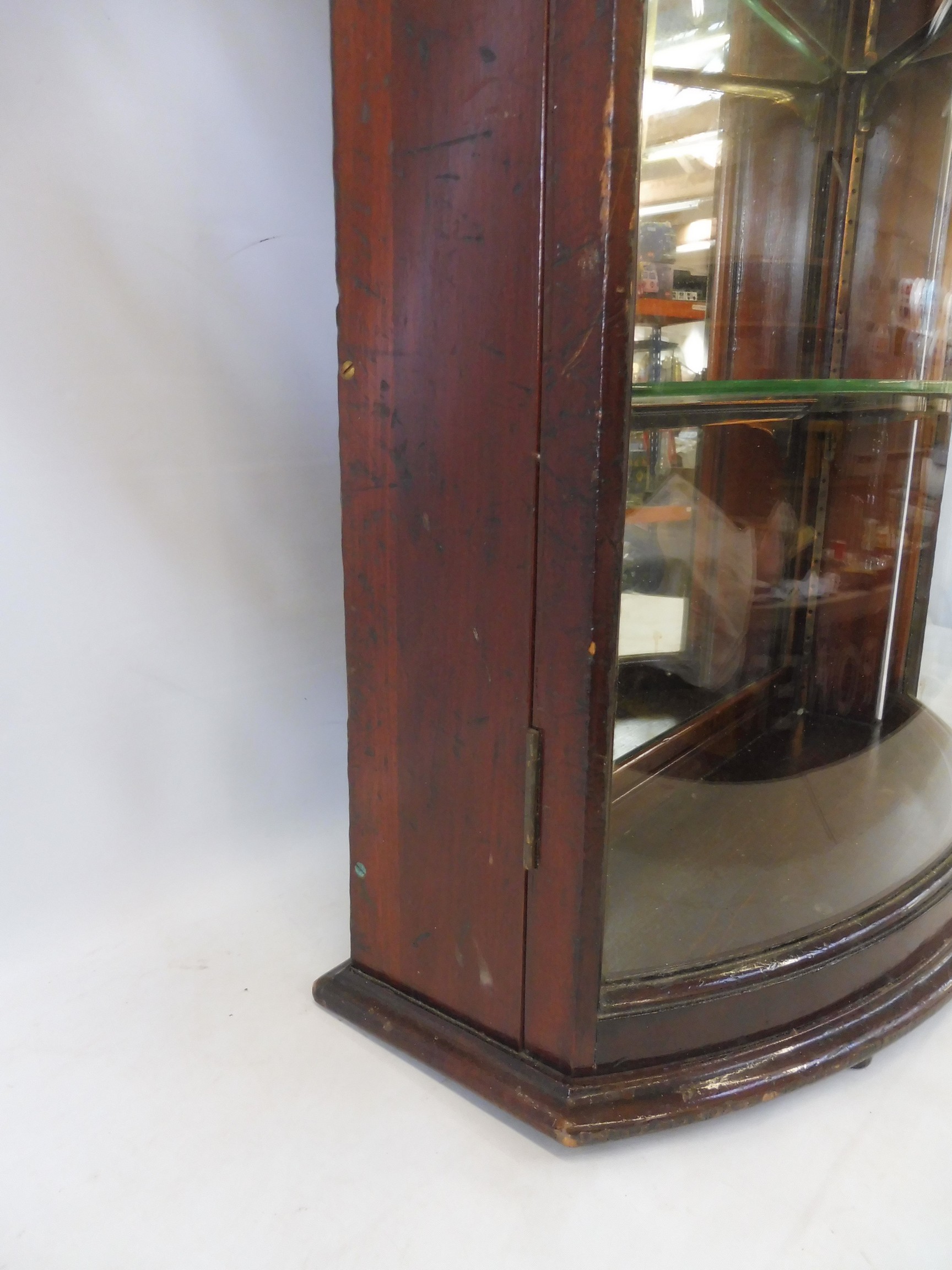 A bow glass fronted rear opening display cabinet with two glass shelves, 24 3/4" w x 35 1/2" h x - Image 3 of 9