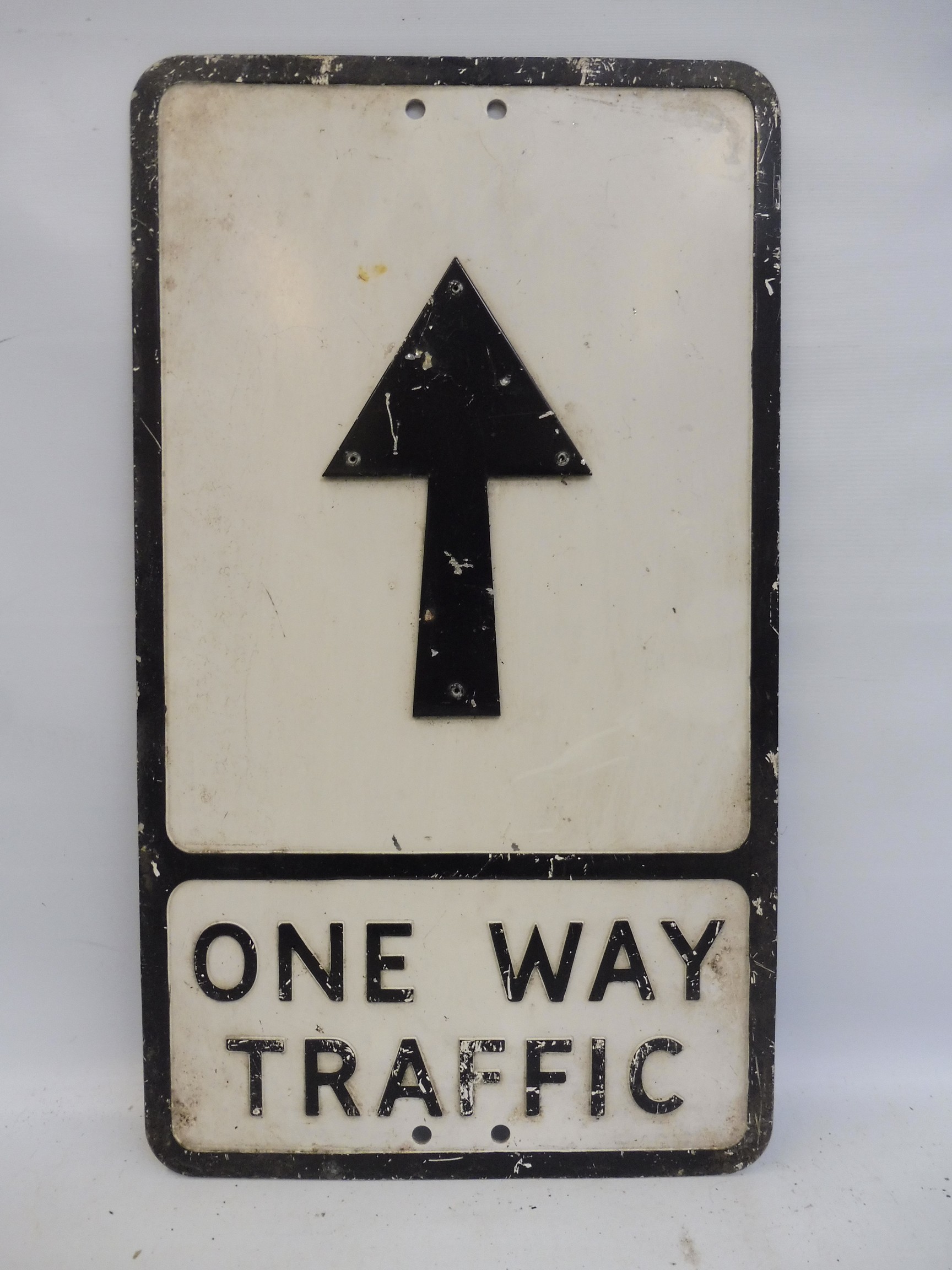 A road sign for One Way Traffic, 12 x 21".