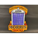 A Morris Trucks double sided radiator shaped die-cut enamel sign, in excellent condition, 16 x 22".