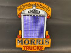 A Morris Trucks double sided radiator shaped die-cut enamel sign, in excellent condition, 16 x 22".