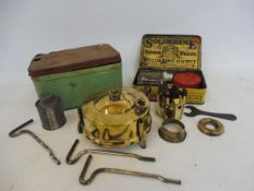 A Burmos polished brass No. 21 paraffin pressure stove outfit and a soldering outfit in original