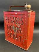 A rare Pegasus Motor Spirit two gallon petrol can in straight condition by Valor, dated April