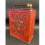 A rare Pegasus Motor Spirit two gallon petrol can in straight condition by Valor, dated April