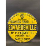 A circular AA road/village sign for Edwardsville, by Franco, restored, 30" diameter.