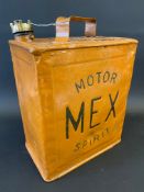 A Mex Motor Spirit two gallon petrol can with original brass cap and 'Mex' brass plate to the