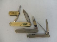 Four advertising penknives for Dunlop, Ferodo, Kelly and Balgores.