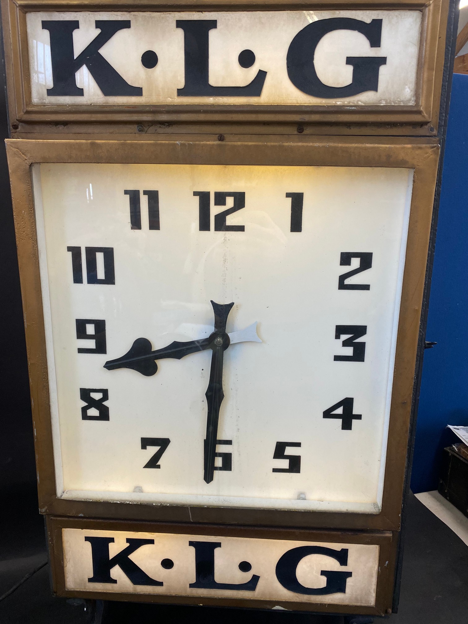 A rare and highly original K.L.G. garage advertising double sided clock with original dials and milk - Image 5 of 10