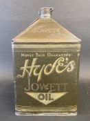 An incredibly rare Hyde's Jowett Oil square gallon pyramid can, in good original condition.