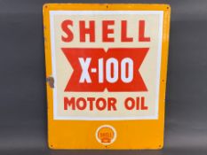A good and rare Shell X-100 Motor Oil rectangular enamel sign, 18 x 22".