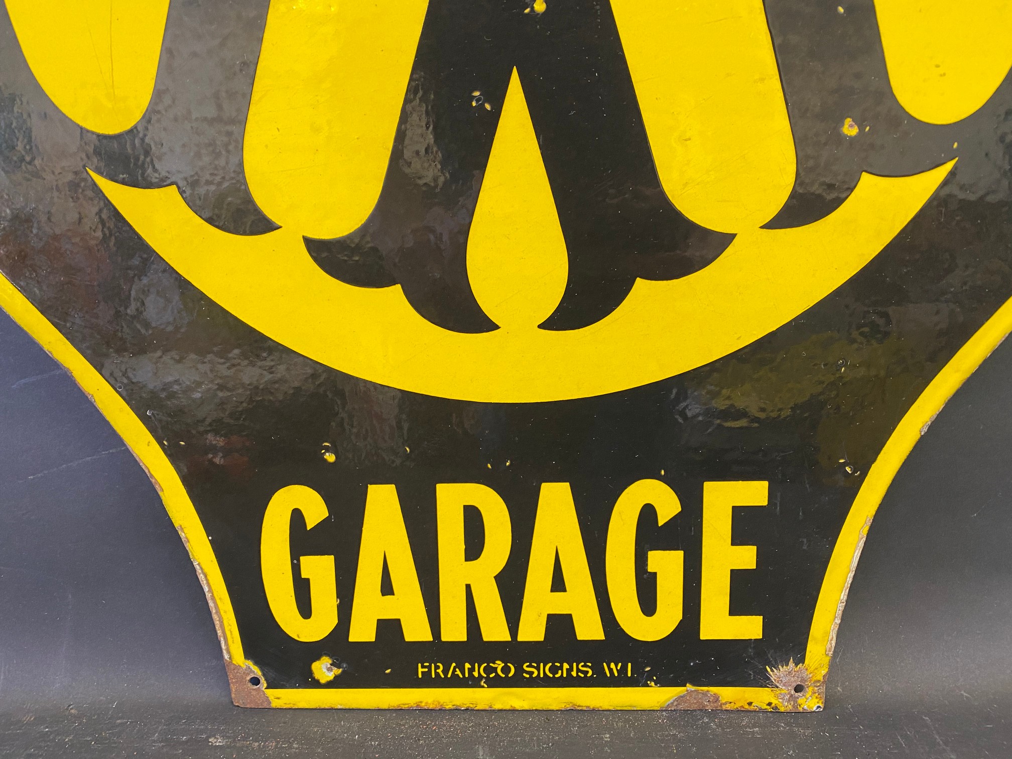 An AA Garage double sided enamel sign by Franco, 22 x 25". - Image 5 of 5