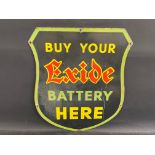 An Exide Battery shield-shaped enamel sign by Stocal, 21 x 24".