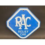 An RAC Relief Car lozenge shaped enamel sign, in excellent condition, 10 1/2 x 10 1/4".