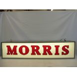 A large Morris Garage showroom illuminated lightbox, 60" wide x 14" high x 8" deep.