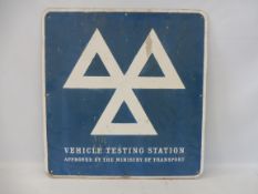 A Vehicle Testing Station garage forecourt sign, 24 x 25".