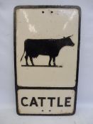 An aluminum road sign - Cattle, 12 x 21".