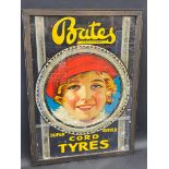 A rare Bates Cord Tyres pictorial showcard of great colour, framed and glazed, 22 x 31".