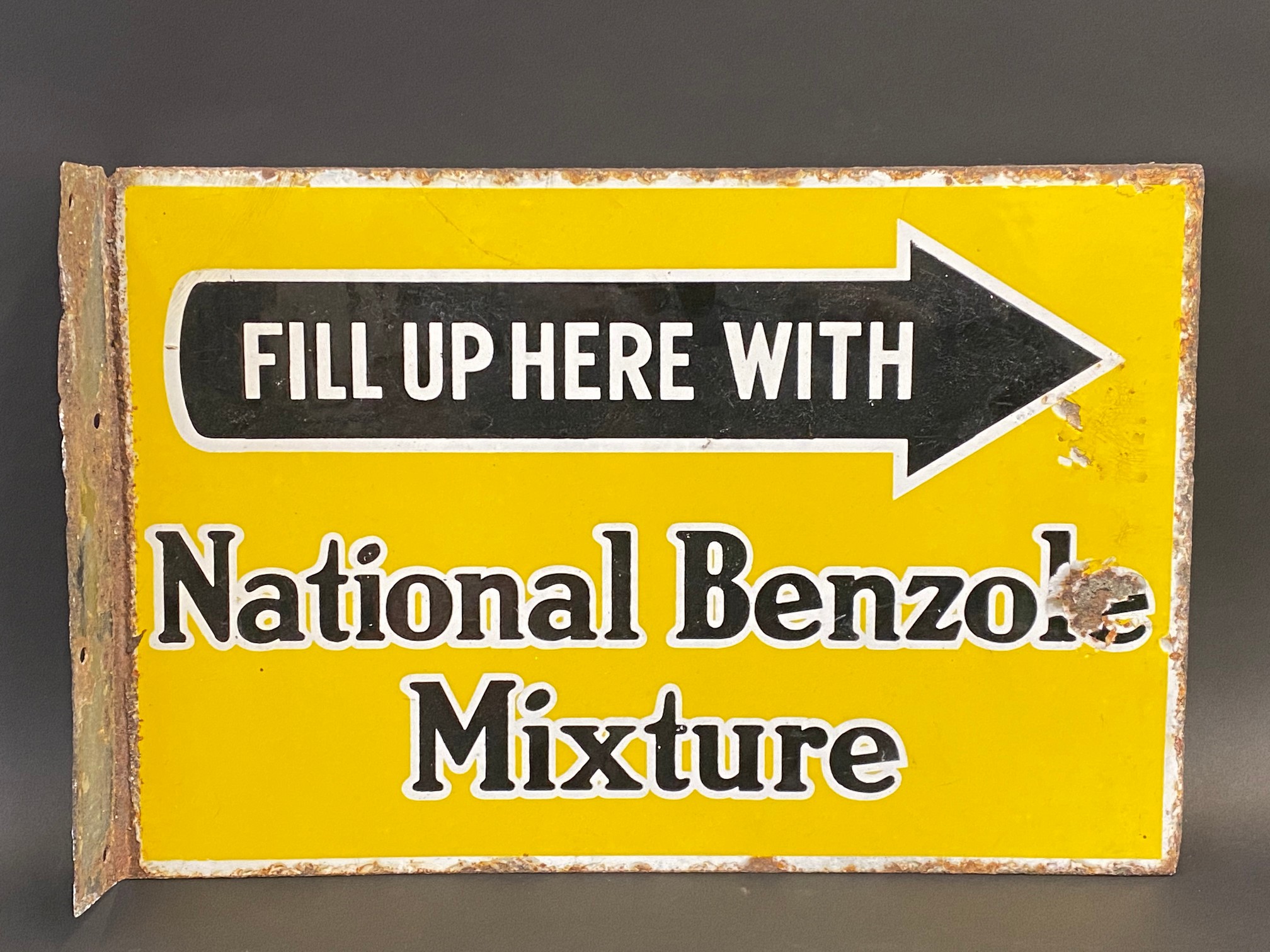 A National Benzole Mixture double sided enamel sign with hanging flange, 18 x 12". - Image 5 of 7