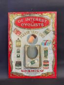 A very rare Chemico 'of interest to cyclists' pictorial tin advertising sign with images of