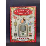 A very rare Chemico 'of interest to cyclists' pictorial tin advertising sign with images of