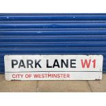 A Park Lane City of Westminster rectangular enamel sign, 46 x 12 1/2".