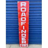 A Roadfinder Tyres rectangular enamel sign, 12 x 57".