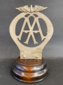 An unusual large scale die-cast metal AA badge desktop display, approx. 12" high.