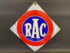 An RAC lozenge shaped enamel sign by Bruton of Palmers Green, good gloss, 25 1/2 x 25 1/2".