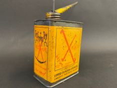 A Redex Upper Cylinder & Spring Oil rectangular pint can with long spout.