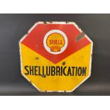 A Shell 'Shellubrication' octagonal double sided enamel sign, 20 x 20".