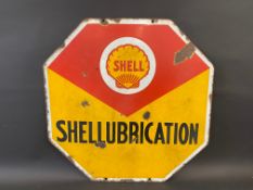 A Shell 'Shellubrication' octagonal double sided enamel sign, 20 x 20".