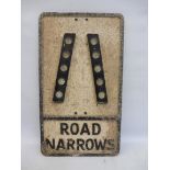 An aluminium road sign - Road Narrows, with reflective glass discs, 12 x 21".