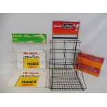 A Lucas Bulbs wall hanging rack, another for Comma Abrasive Papers plus two Texaco Havoline tin