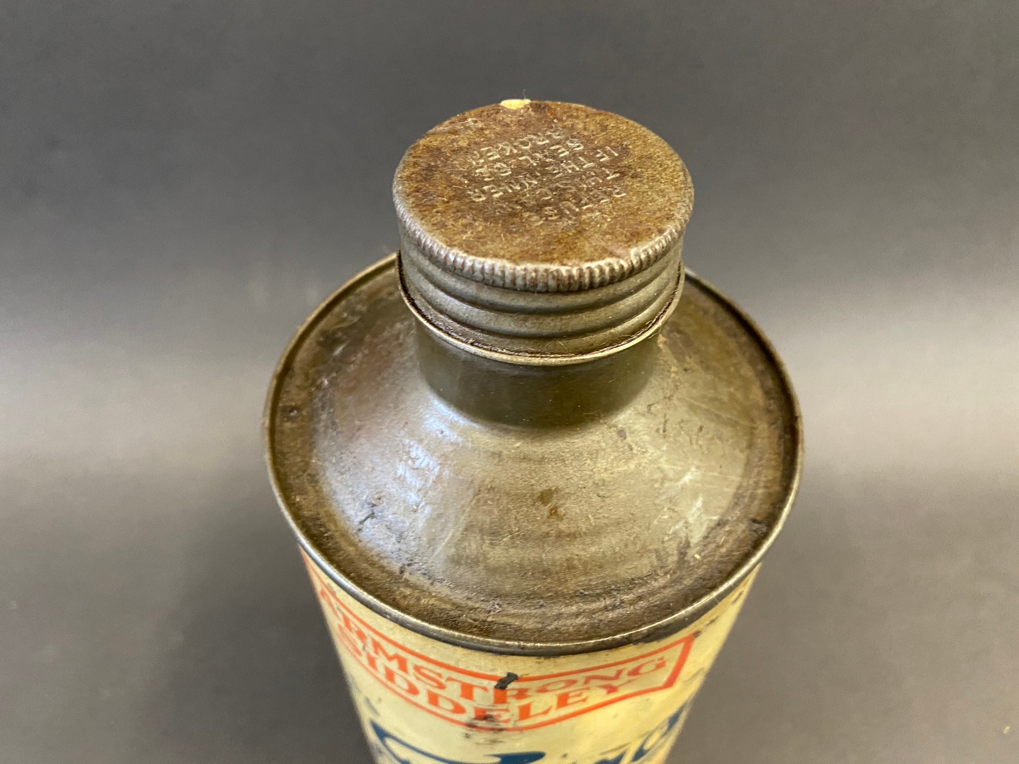 A Filtrate 'Armstrong Siddeley' cylindrical quart oil can. - Image 3 of 4