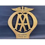 A rare large scale AA Members Policies bronze die-cut emblem sign, 24 x 27".