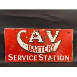 An early CAV Battery Service Station double sided enamel sign by Franco, 30 x 15".