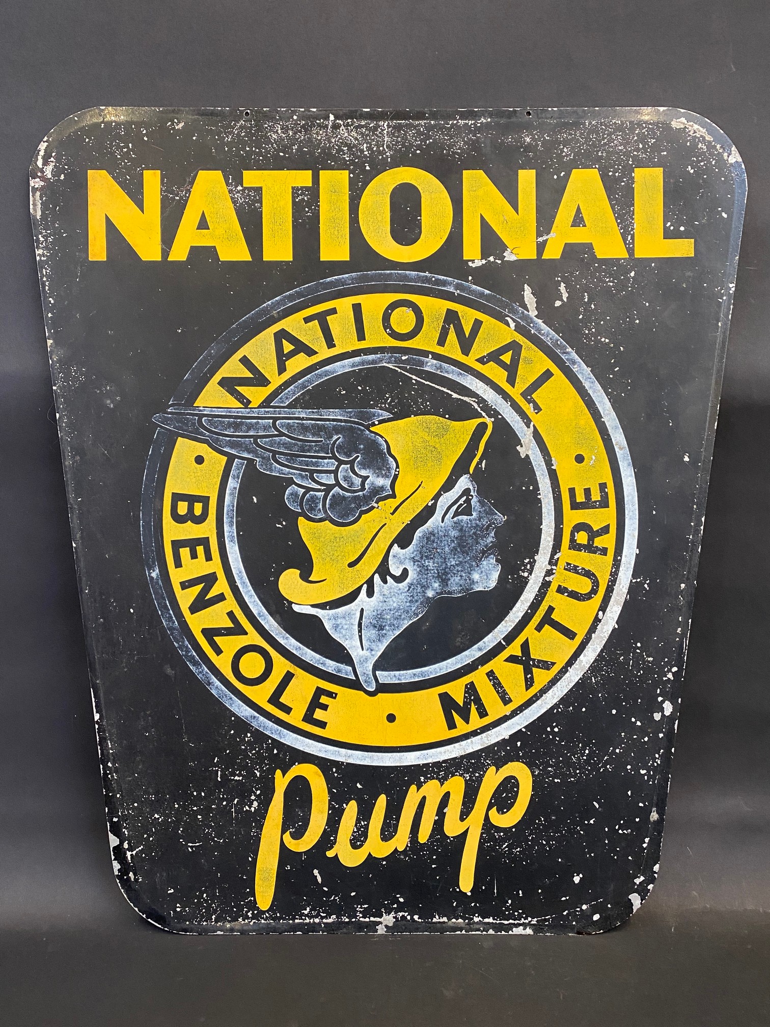 A National Benzole Mixture 'Pump' aluminium advertising sign, 25 1/2 x 30".