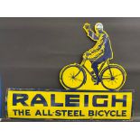 A Raleigh 'The All-Steel Bicycle' die-cut enamel sign by Wildman & Meguyer, in very good