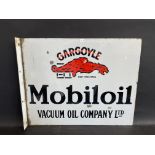 A Gargoyle Mobiloil double sided enamel sign with hanging flange, in excellent condition, by