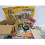 An autojumbler's lot of various lamp parts, exterior rear view mirrors, literature etc.