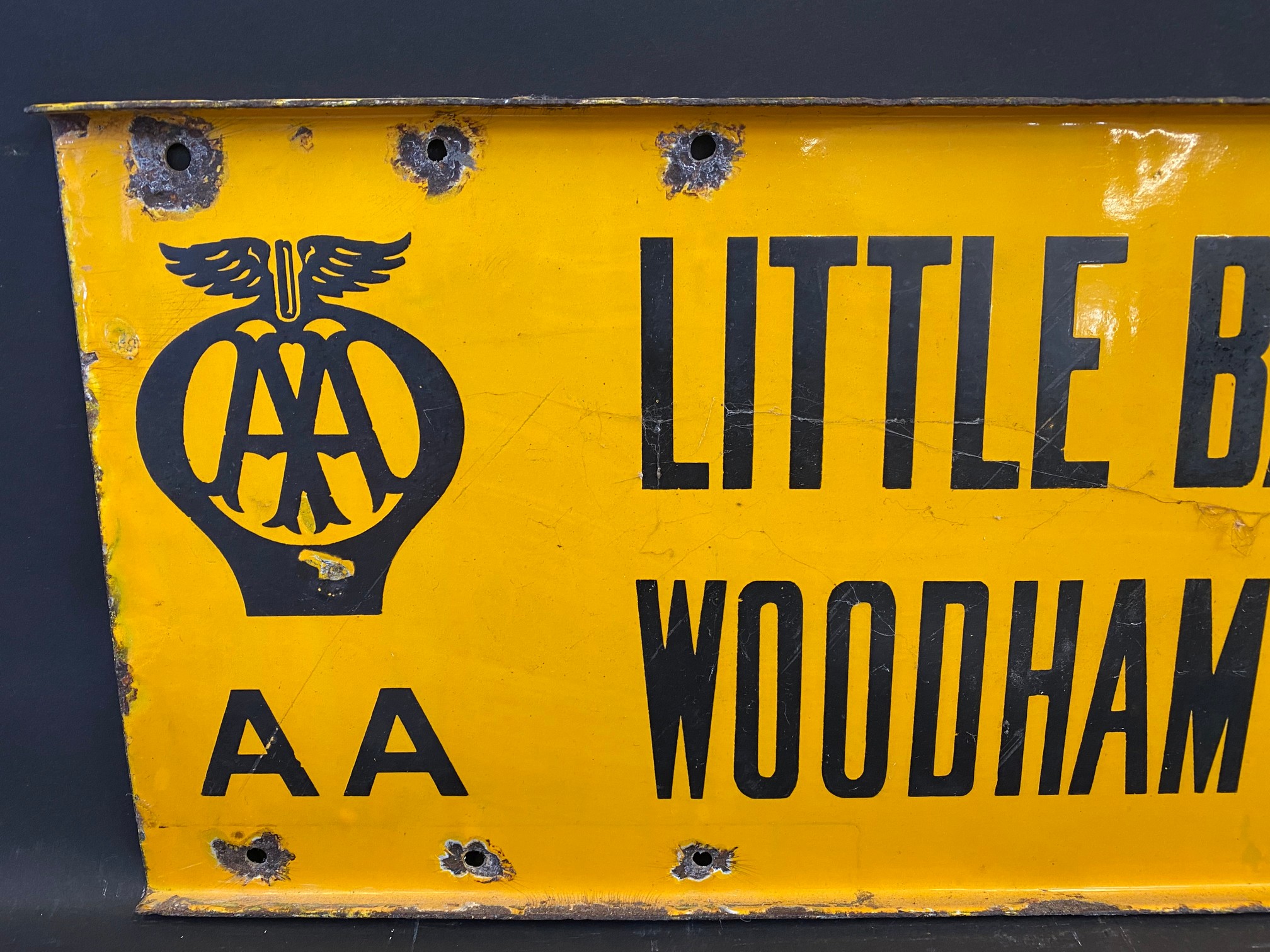 An AA double sided directional double sided enamel road sign by Franco pointing towards Little - Image 2 of 6