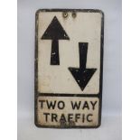 A road sign for Two Way Traffic, 12 x 21".